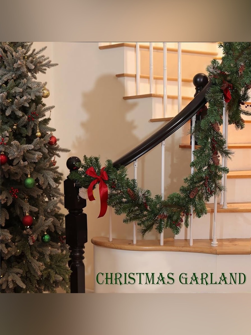 9 Feet Christmas Carolina Pine Garland Decorations with LED String Lights